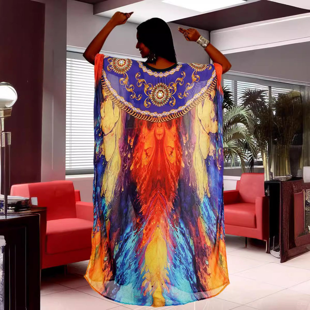 Dame kaftan med farverigt og kunstnerisk mønster Stilla