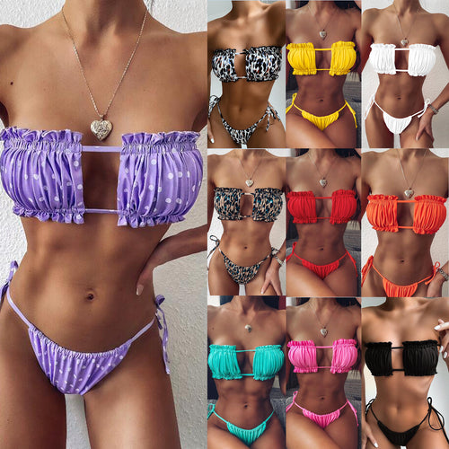 Dame bandeau-bikini med legende volanger og justerbare stropper Stilla