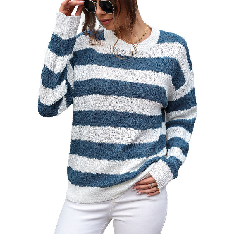 Femme Struktureret Stribet Strikpullover Stilla