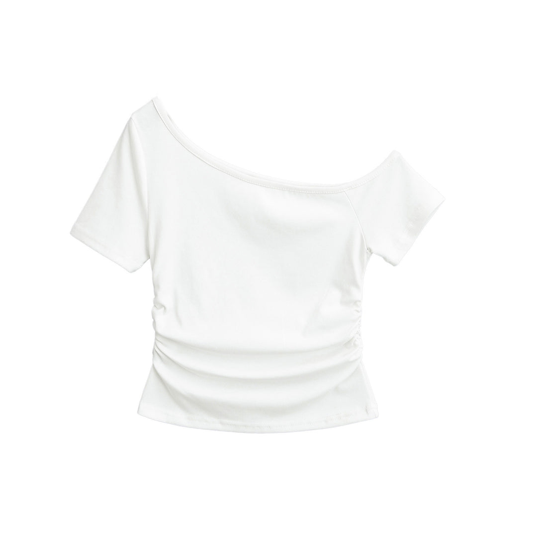 Dame stilfuld cropped top med asymmetrisk udskæring og forfinede flæsedetaljer Stilla