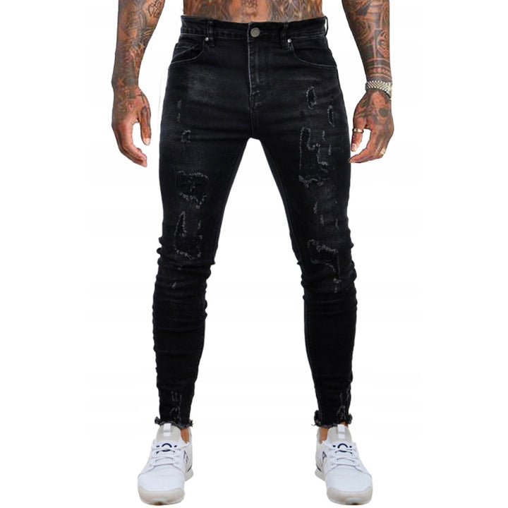 Herrer Ripped Skinny Jeans med høj talje og moderne nedbrydnings-effekter Stilla