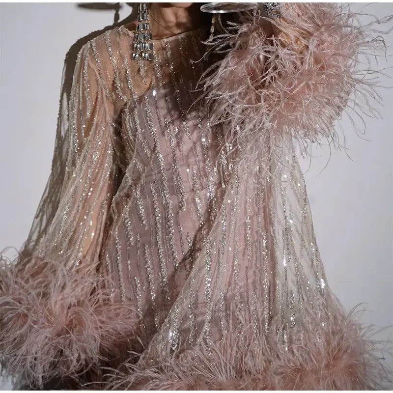 Dame Glamourøst Partykjole med gennemsigtig Tulle og glitrende Applikationer Stilla