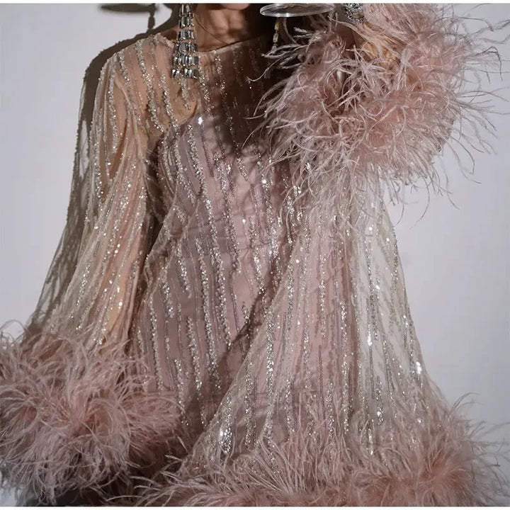 Dame Glamourøst Partykjole med gennemsigtig Tulle og glitrende Applikationer Stilla