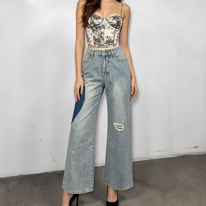 Dame løsskårne denim jeans med unikke farve accenter Skovae