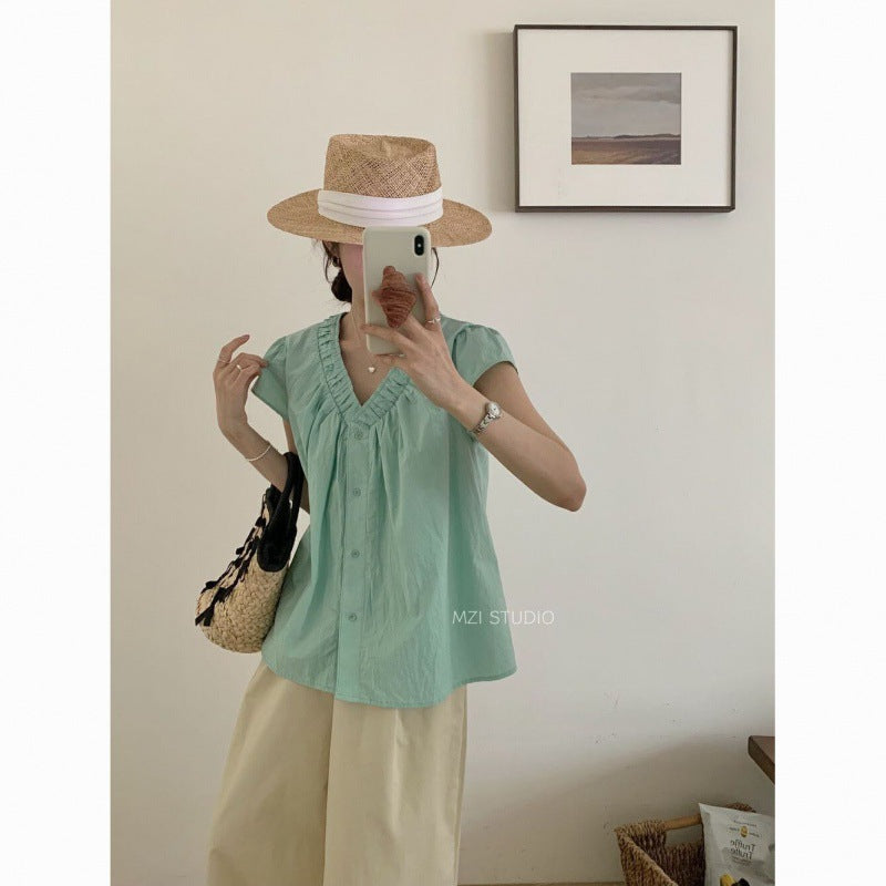 Femme Rille skjorte med V-udskæring casual bluse Stilla