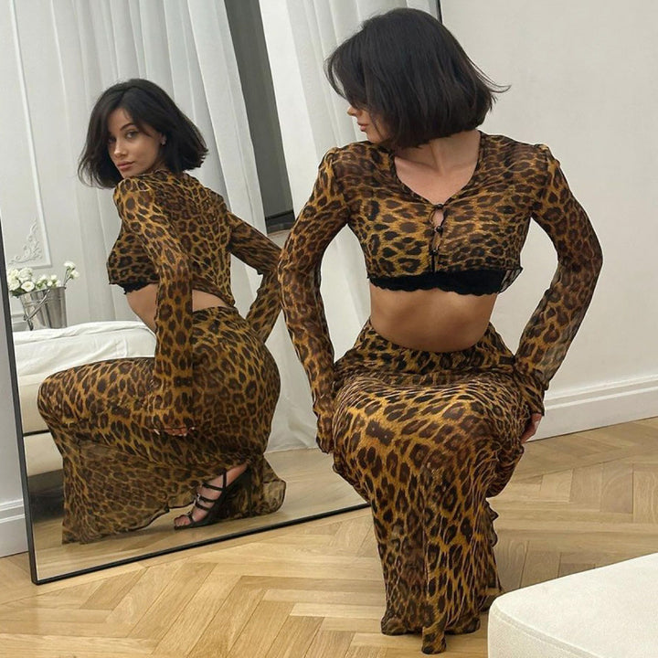 Femme Chic Leopardsmønster To-delt Sæt Stilla