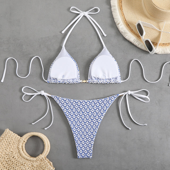 Dame Triangel-Bikini-Sæt med justerbare stropper og elegant mønsterkombination Skovae