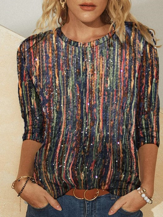 Dame Luxus Sweatshirt med Glitterstriber Stilla