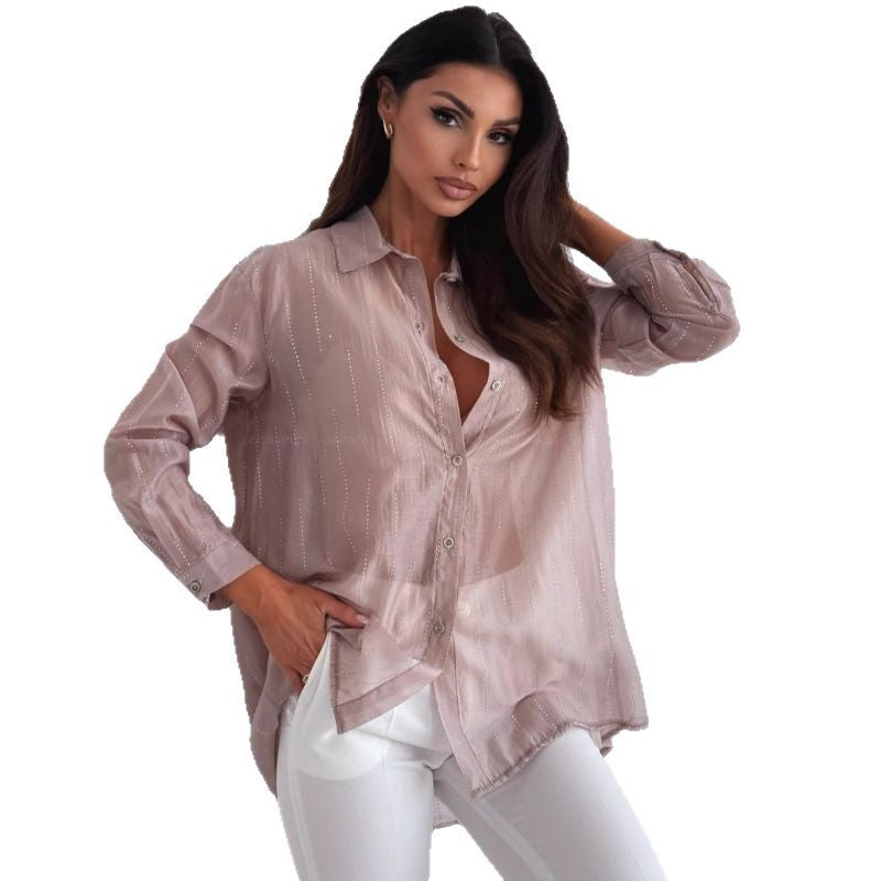 Dame gennemsigtig knap-bluse Stilla