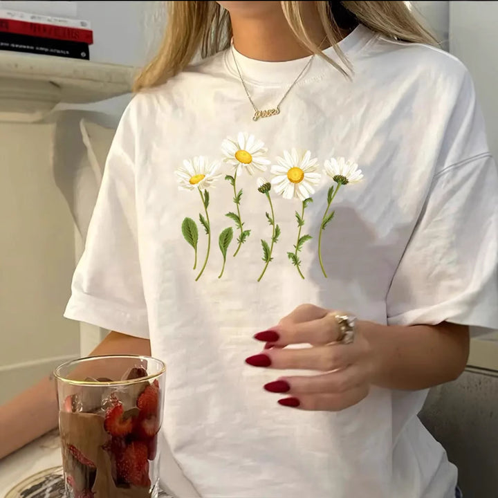 Dame T-shirt med floralsk motiv og løs pasform Stilla
