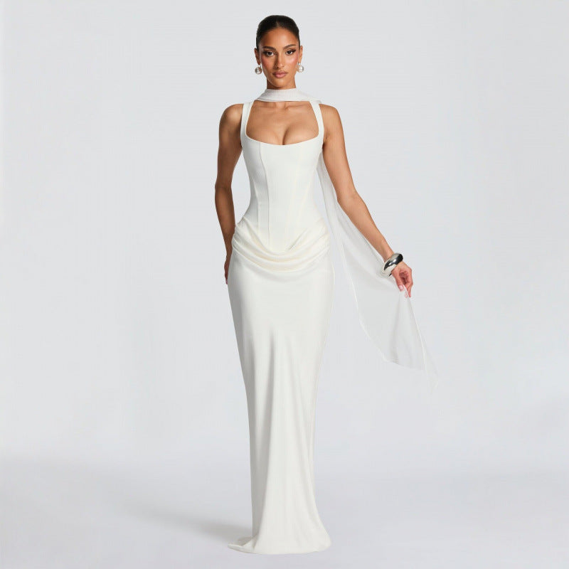 Dame Elegante Maxi-Kjole med raffinerede Draperinger Skovae