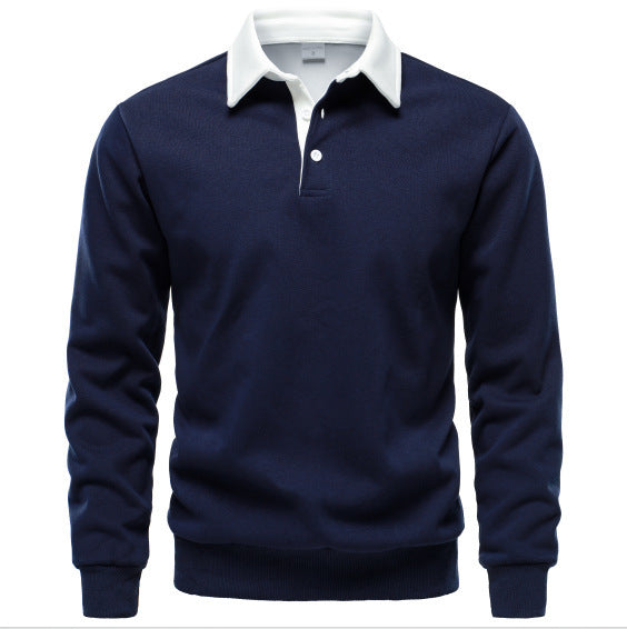 Herrer Elegant Langærmet Polo Pullover med kvalitetskrave og struktureret overflade Stilla