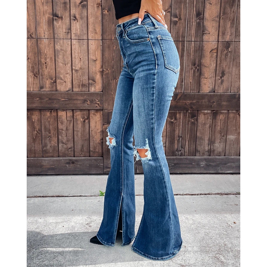 Dame Flared Jeans med gennemgående høj talje og destroyed effekter Stilla