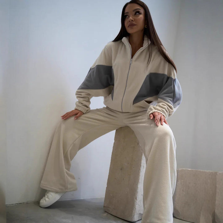 Kvinder afslappet fleece sæt med sporty pasform og store lommer Skovae