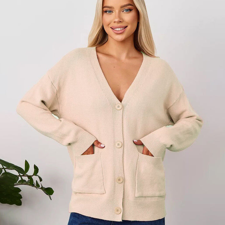 Kvinder's casual strikket cardigan med V-hals og praktiske lommer Stilla