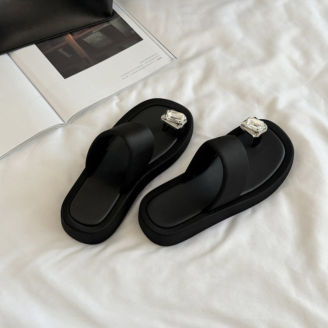 Femme Elegant Rhinestone-besat Flip-Flops Stilla