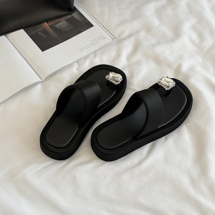 Femme Elegant Rhinestone-besat Flip-Flops Stilla