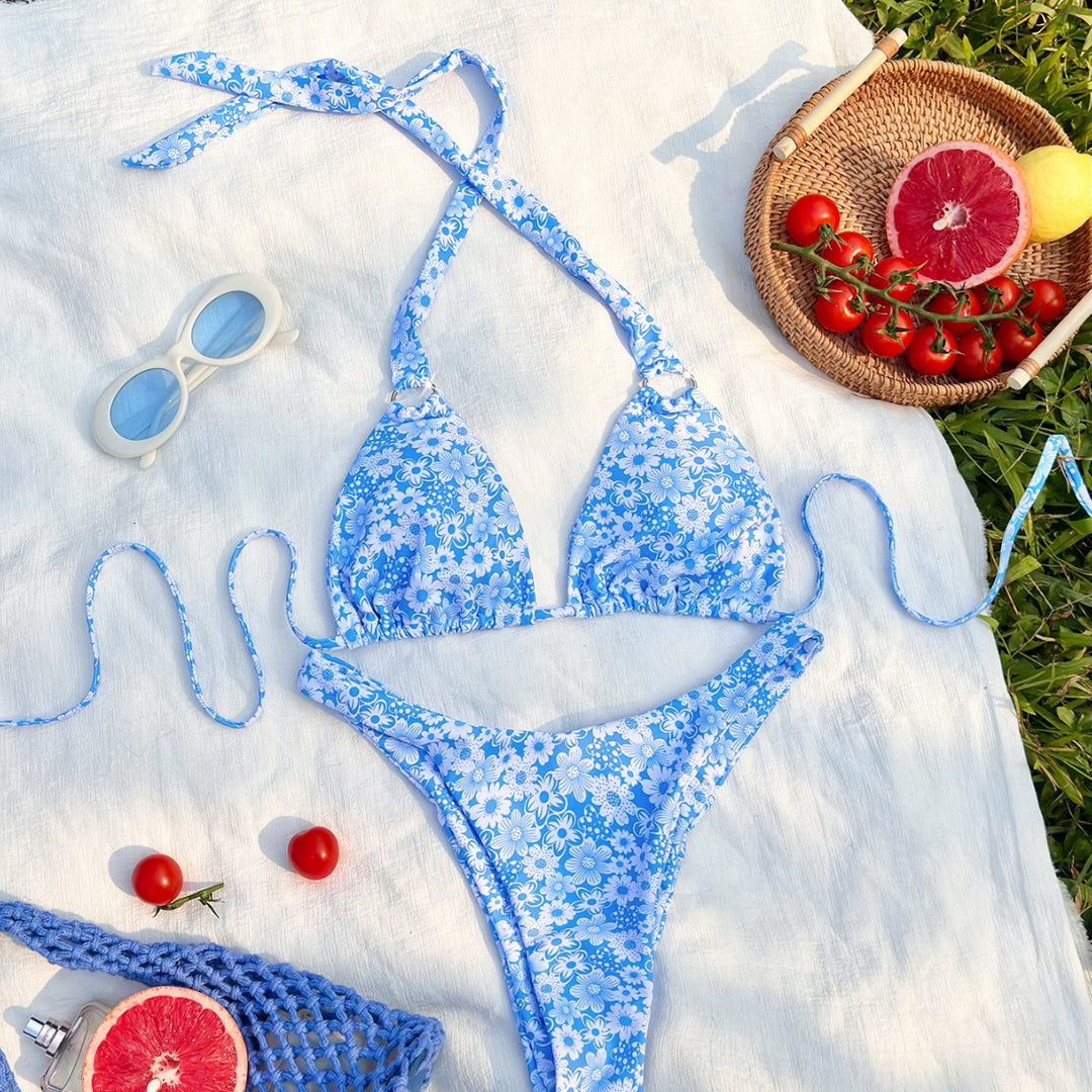 Damer triangel-bikini med legende blomsterdesign og modiske bindebånd Skovae