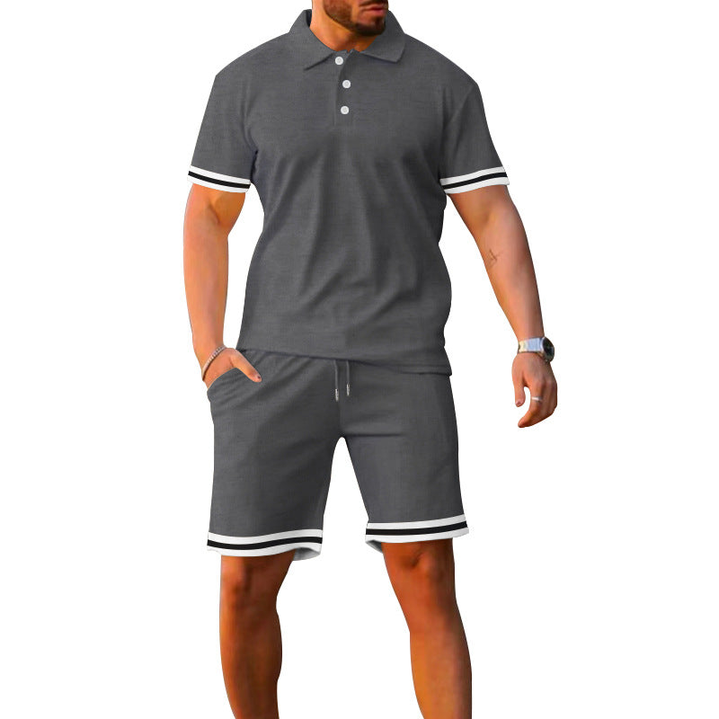 Herrer Sommer-Polo og Shorts Sæt lavet af åndbart materiale med sporty design Stilla