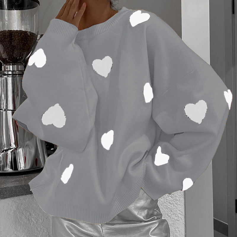 Dame hyggelig strikpullover med hjerte-motiv Stilla