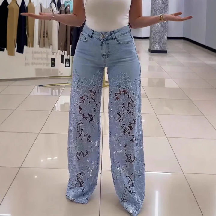 Dame jeans med florale spidsapplikationer Stilla
