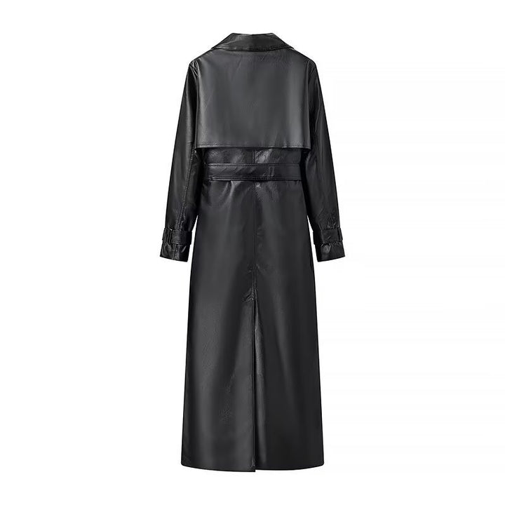 Dame elegant trenchcoat i kunstlæder med taljebælte Stilla