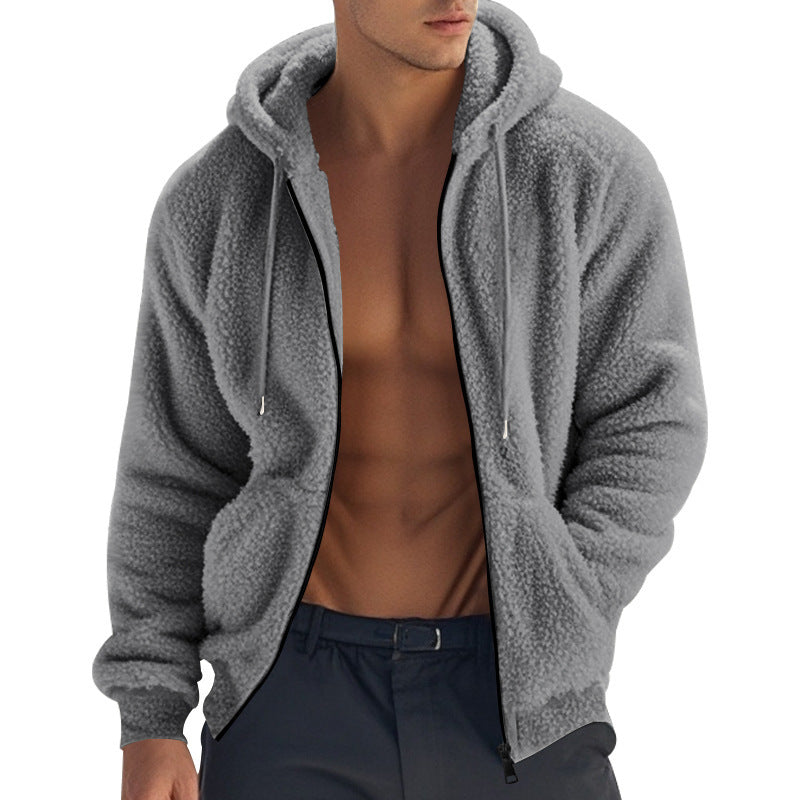 Herre hyggelig fleece-hoodie med praktiske sidelommer og justerbar snøre Stilla