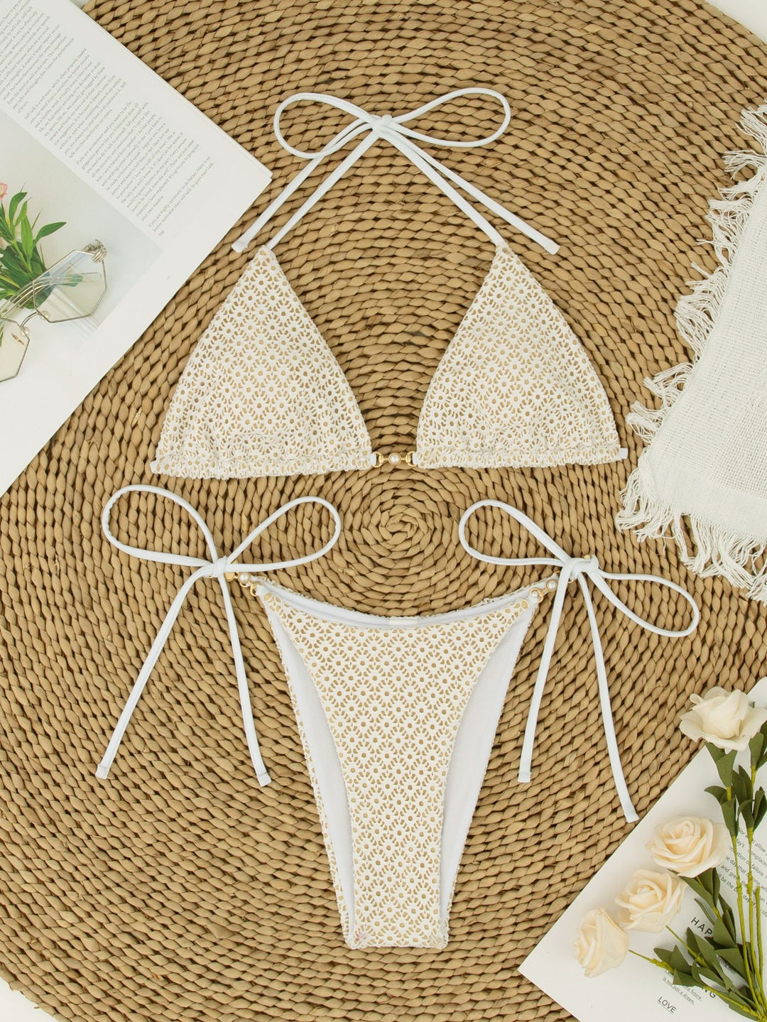 Dame triangel-bikini-sæt med forførende blonde mønster og elegante knudedetaljer Stilla
