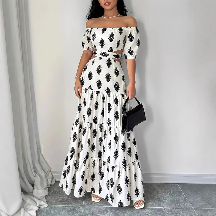 Dame Off-Shoulder Maxikjole med florale mønstre og voluminøs kant Stilla