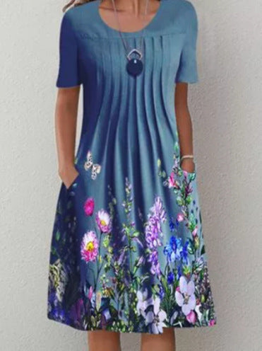 Dame Casual Kjole med blomsterdesign og plisserede detaljer Stilla
