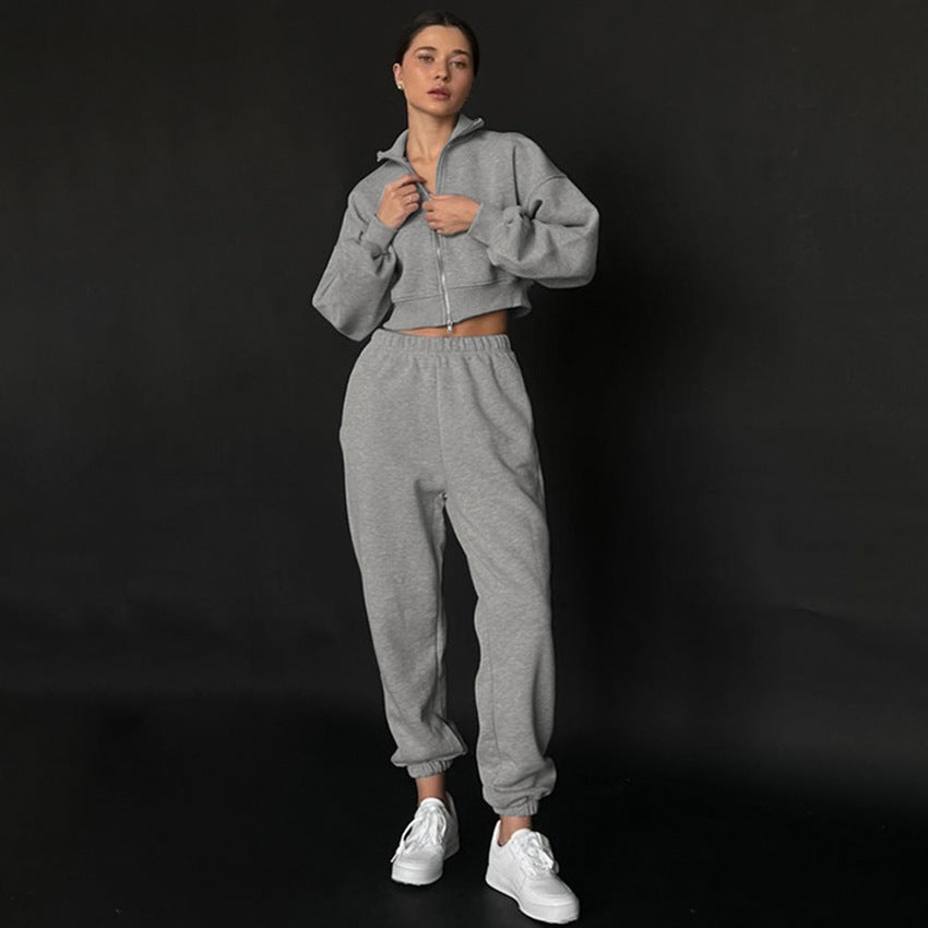 Dame Sportslig Cropped Hoodie med Lynlås og Voluminøse Ærmer Stilla