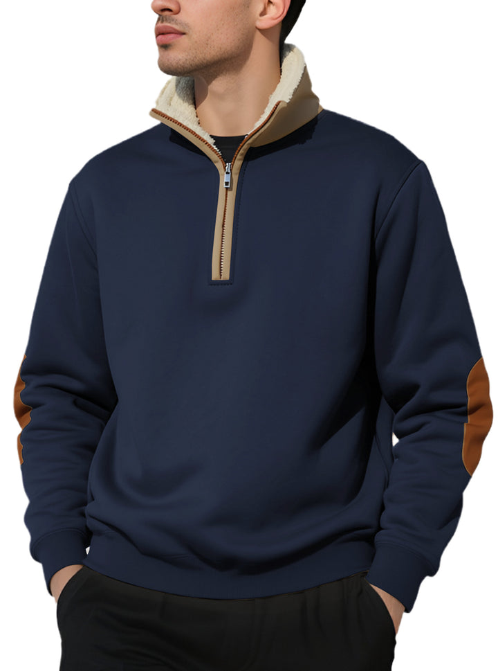 Herre nan legeres halvzip-sweatshirt med sherpa-futteret ståkrave og kunstlæder-albueapplikation Skovae