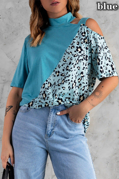 Dame modet T-shirt med trendudskæringer og leopardmønster Stilla