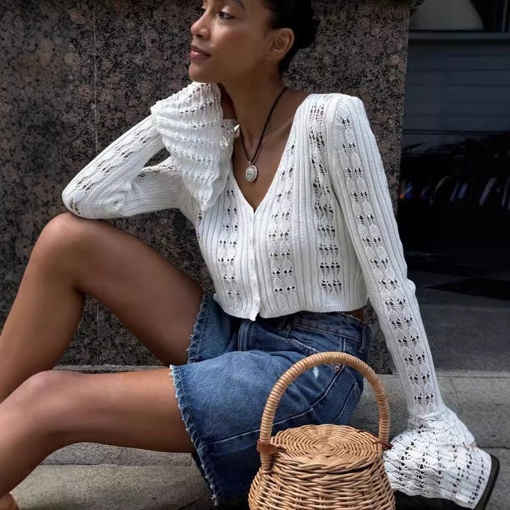 Kvindernes luftige strikkede pullover i Boho stil med voluminøse ærmer Stilla