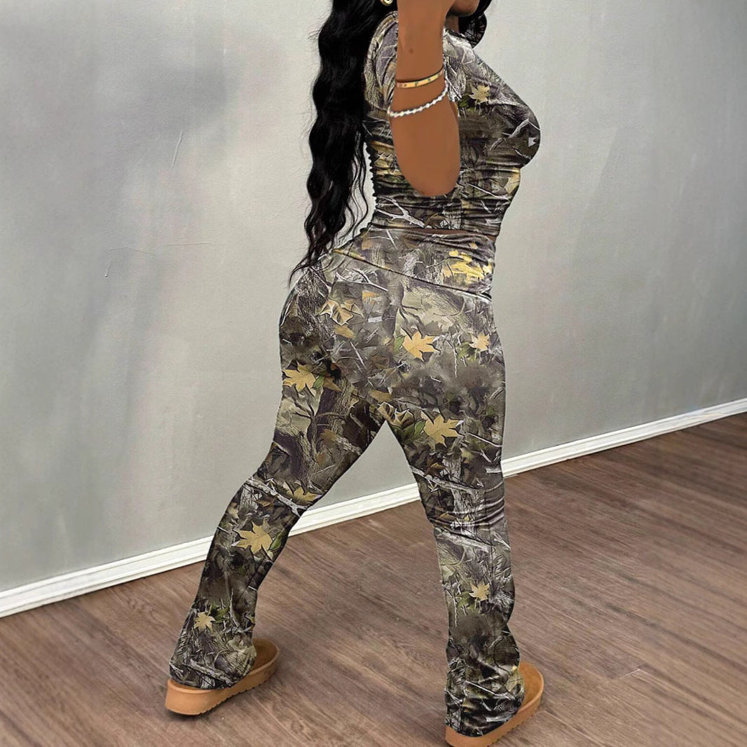 Dame Camouflage Tryk Lounge Sæt Stilla