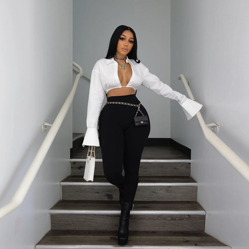 Dame Crop-bluse med elegante lange ærmer og talje Stilla