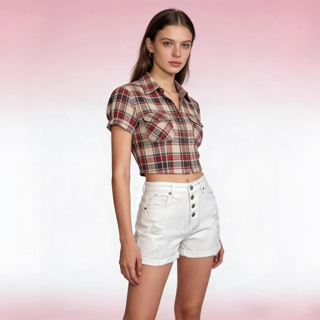 Dame cropped Denim-jakke med to lommer Skovae