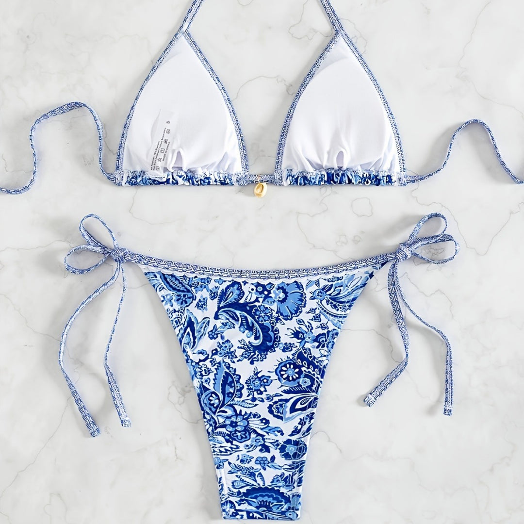 Damer Triangel-bikini med blomster mønstre Skovae