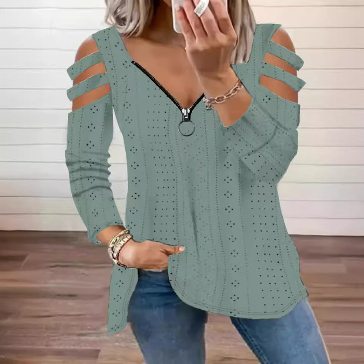 Dame longsleeve bluse med cut-outs og lynlås Stilla