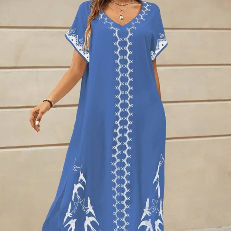 Dame tunika-kjole med elegante broderier og sidelommer Stilla