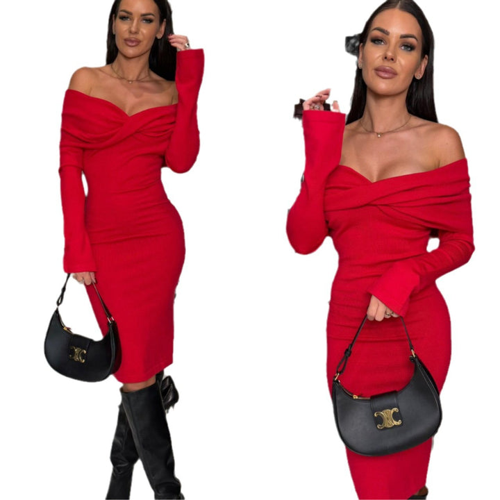 Dame figurtilpasset Off-Shoulder Kjole med elegant rynkning Stilla