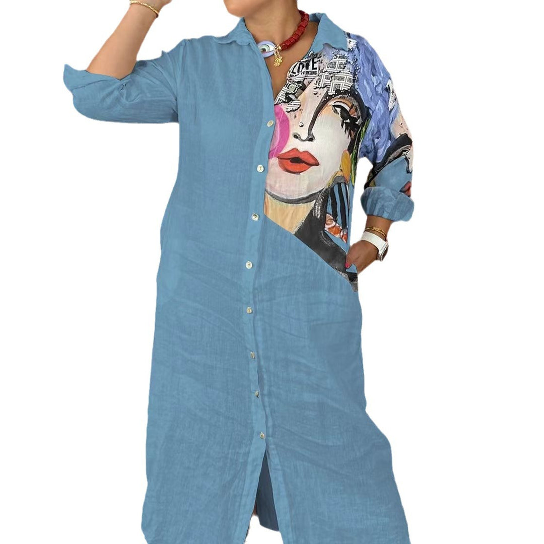 Dame skjortekjole med kreativt kunstmotiv Stilla