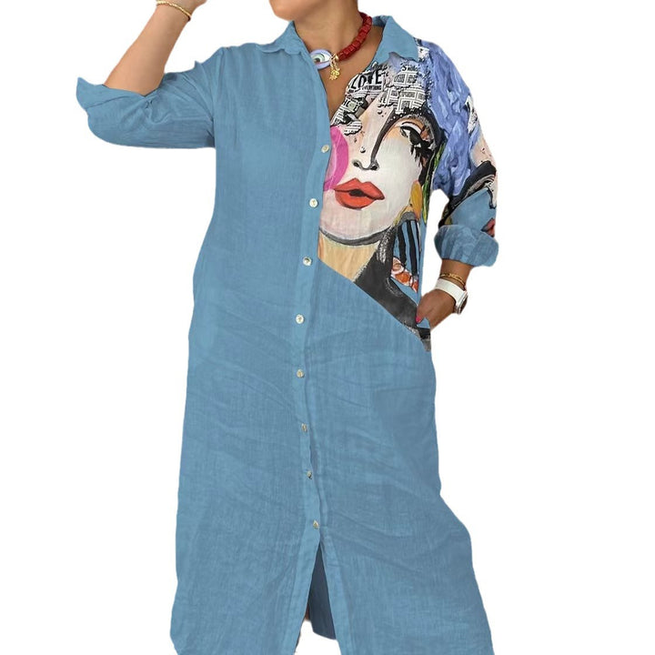 Dame skjortekjole med kreativt kunstmotiv Stilla