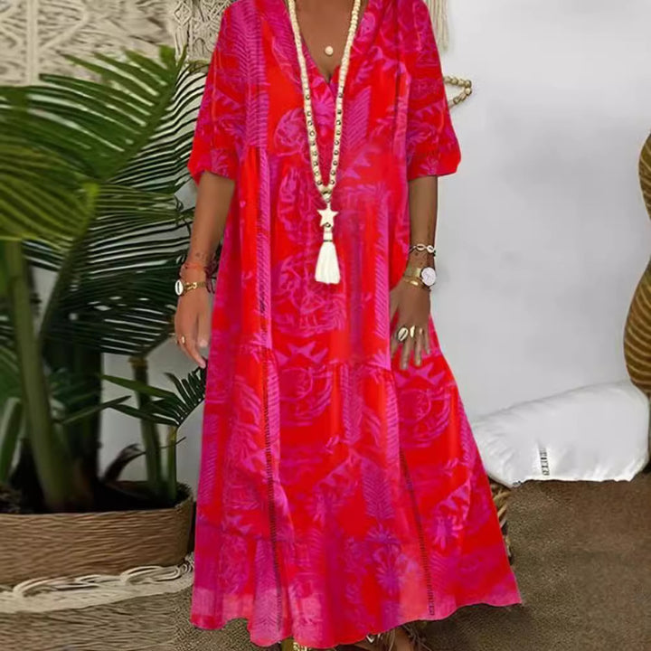 Dame nan Boho-langkjole med dyb V-hals, stufensnit og afslappet oversized pasform Skovae