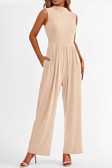 Dame Wide-Leg Jumpsuit med høj krave og sidelommer Stilla