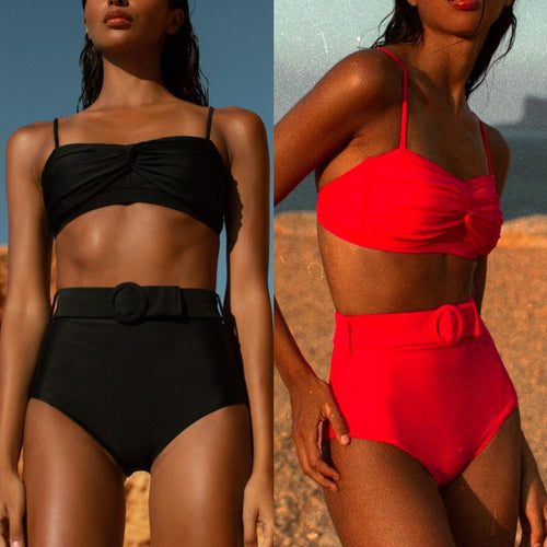 Dame bikini-set med elegant højt skåret buks og dekorativ knude-top Stilla