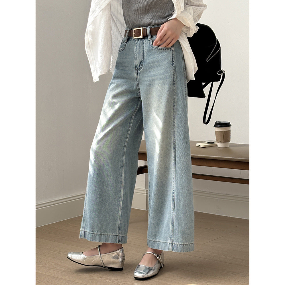 Dame bredde jeans leggings i afslappet stil med høj talje og elastisk linning Stilla