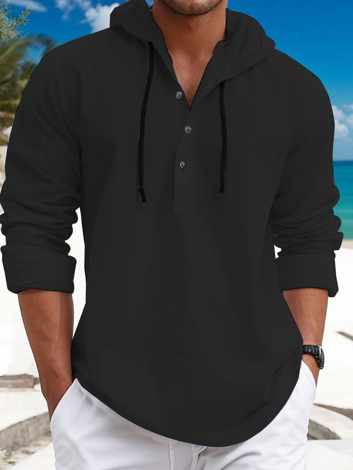 Herren nan sommerligt Hoodie-Henley med skjult knaplukning, snor og rundet kant Skovae
