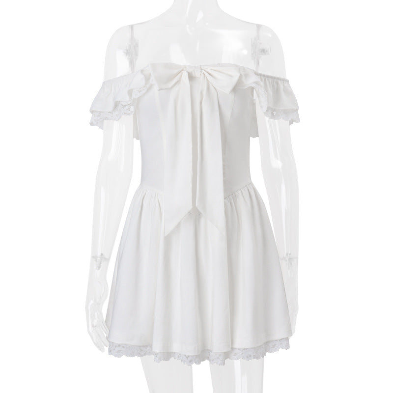 Dame Off-Shoulder Kjole med elegante Rüschendetails og Sløjfe pynt Stilla