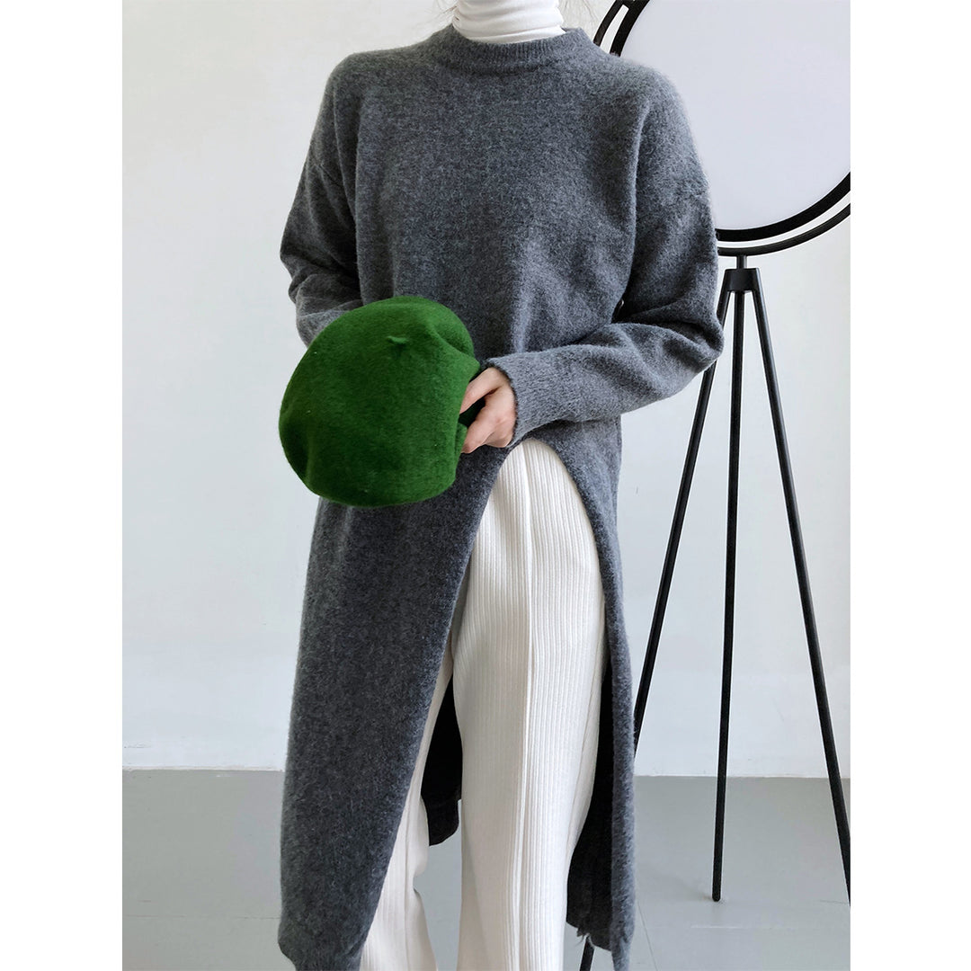Dame strikket pullover med lange ærmer og elegant rund hals Stilla
